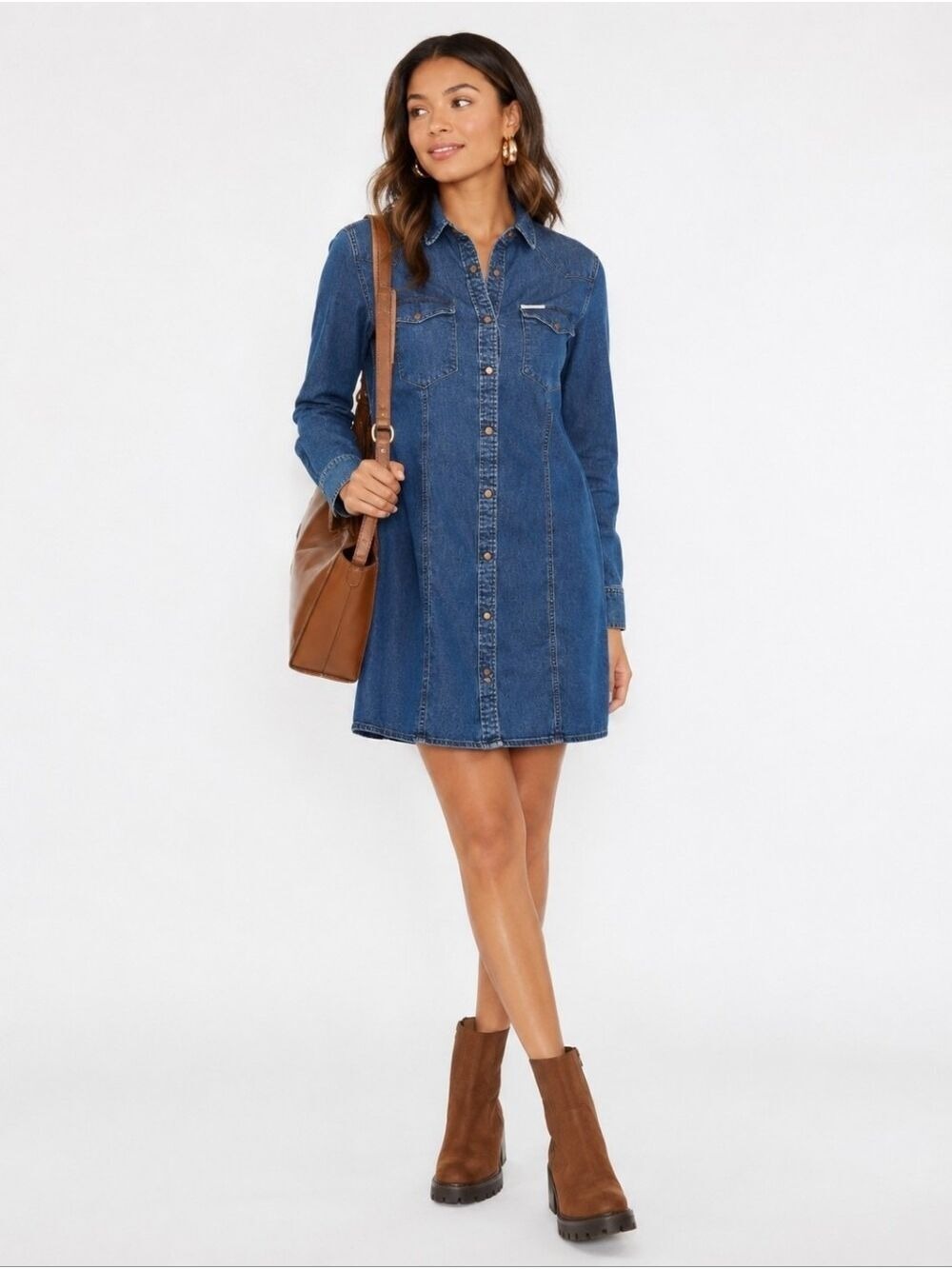 CALVIN KLEIN DENIM CHAMBRAY LONG SLEEVE WESTERN SHIRT DRESS SIZE XL
